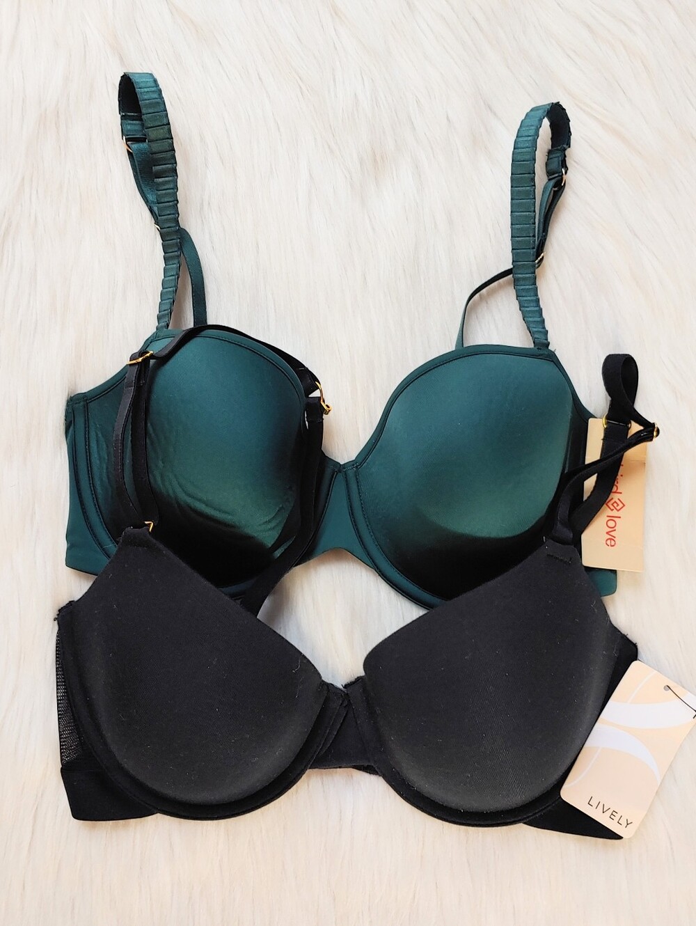 Thirdlove & Lively Green & Black T-Shirt Bras, 32D 1/2, 32D